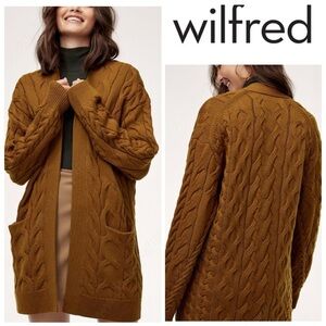 Wilfred Charlisa Tamarind Gold Merino Wool Cable Knit Long Cardigan